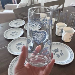 Blue Hearts (Corelle) by Corning, 5 12oz Glass Tumblers